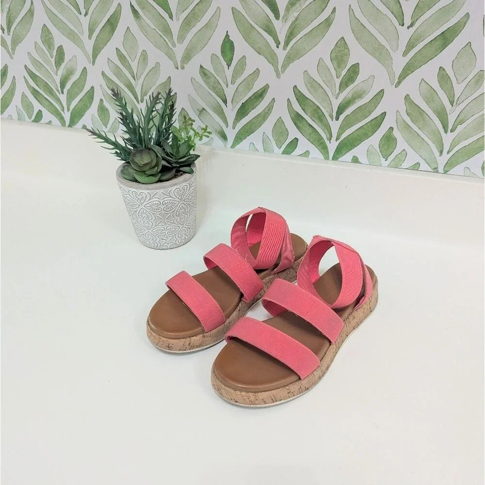 DV Dolce Vita Girls Wedge Sandals Size 4 Coral Platform Coastal Summer Beachy